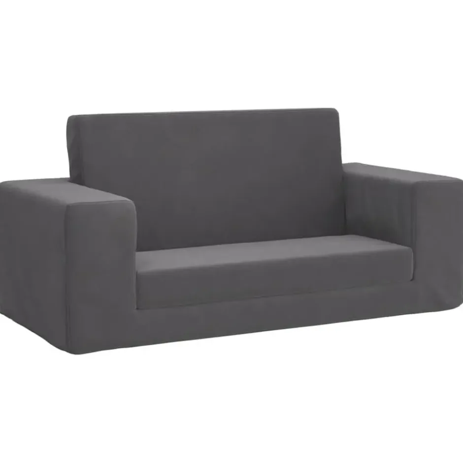 vidaXL Kinder slaapbank 2-zits inklapbaar - Antraciet zacht pluche - 84x38 cm