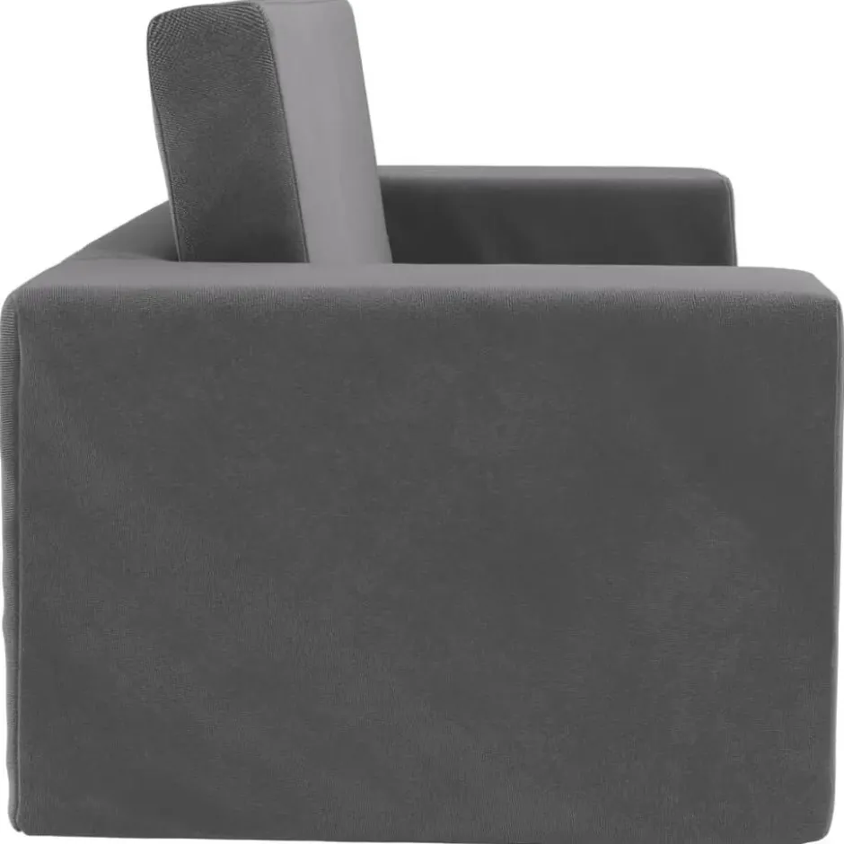 vidaXL Kinder slaapbank 2-zits inklapbaar - Antraciet zacht pluche - 84x38 cm