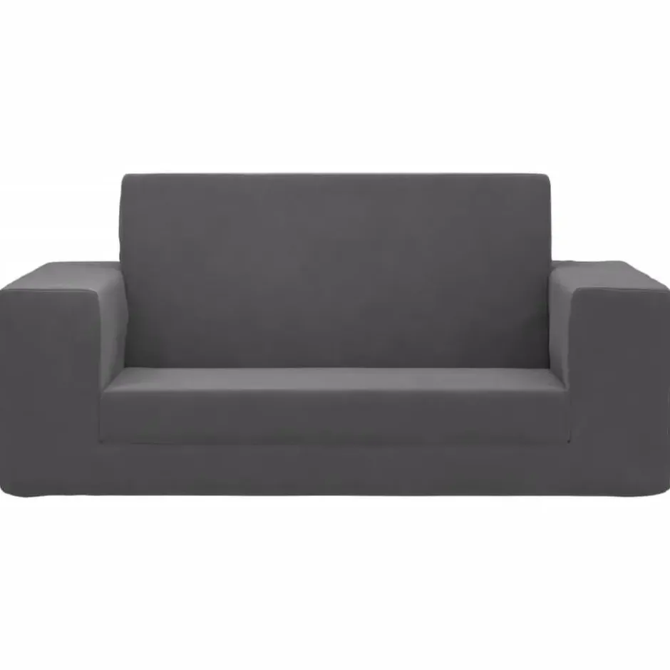 vidaXL Kinder slaapbank 2-zits inklapbaar - Antraciet zacht pluche - 84x38 cm