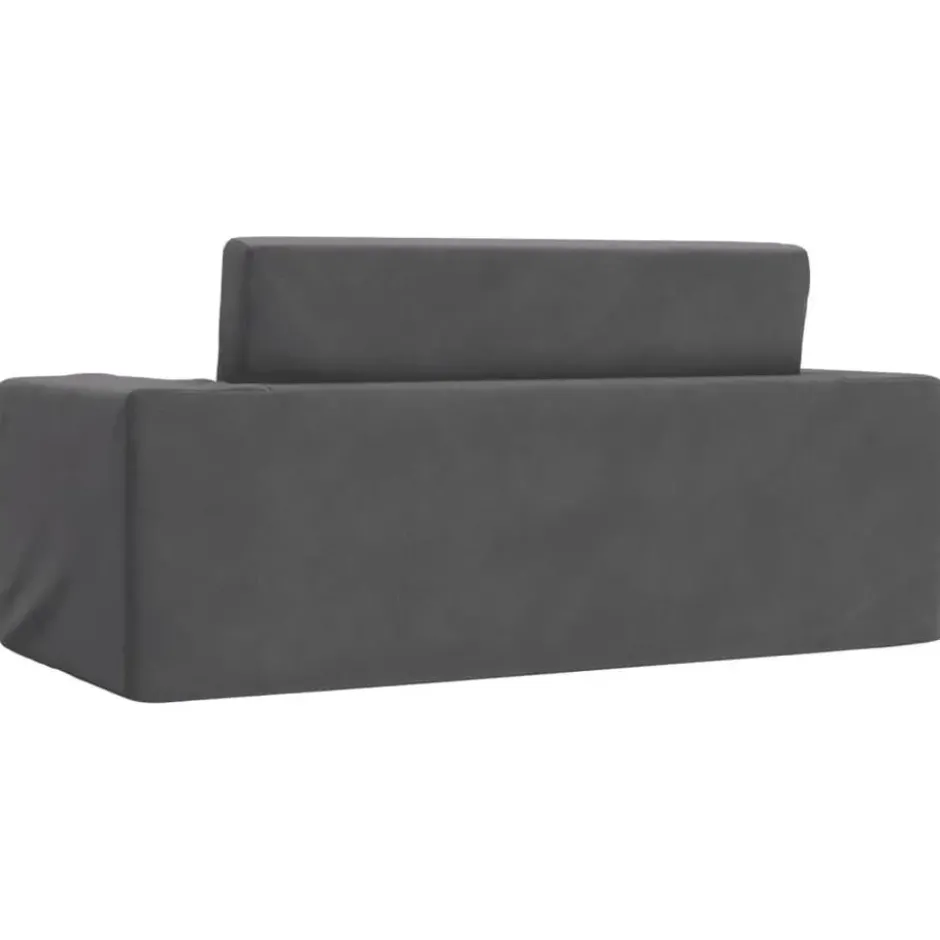 vidaXL Kinder slaapbank 2-zits inklapbaar - Antraciet zacht pluche - 84x38 cm