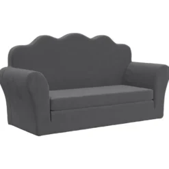 vidaXL Kinder slaapbank 2-zits inklapbaar - Antraciet zacht pluche - 94 cm