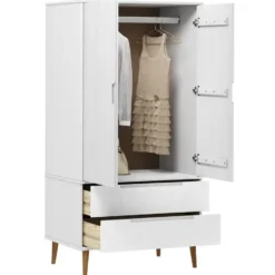 vidaXL - Kledingkast MOLDE met 2 lades - Grenenhout - Wit - 90x55x175 cm