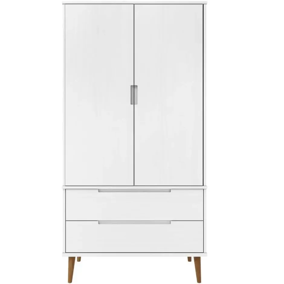 vidaXL - Kledingkast MOLDE met 2 lades - Grenenhout - Wit - 90x55x175 cm