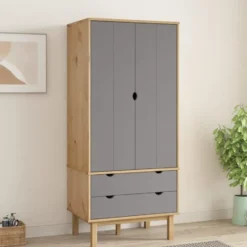 vidaXL - Kledingkast OTTA met 2 lades - Hout - Bruin en grijs - 76.5x53x172 cm