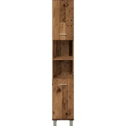 vidaXL - Kolomkast met 2 deuren 2 vakken oud hout - Bewerkt hout - 30x30x179 cm