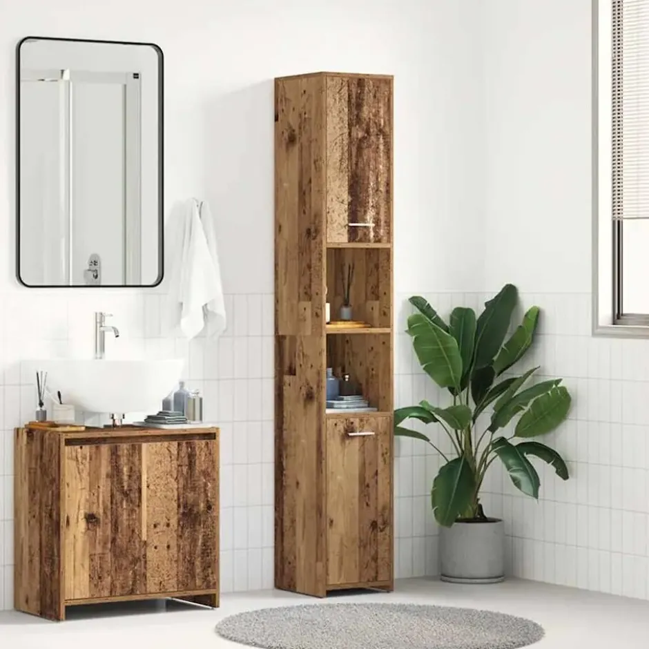 vidaXL - Kolomkast met 2 deuren 2 vakken - Zwart eiken - Hout - 30x30x183.5 cm