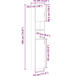 vidaXL - Kolomkast met 2 deuren 2 vakken - Sonoma eiken - Hout - 32x25.5x190 cm