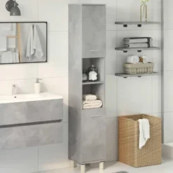 vidaXL - Kolomkast met 2 deuren 2 vakken - Betongrijs spaanplaat - 30x30x190 cm