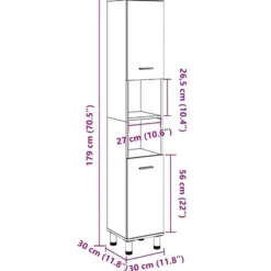 vidaXL - Kolomkast met 2 deuren 2 vakken - Betongrijs spaanplaat - 30x30x190 cm