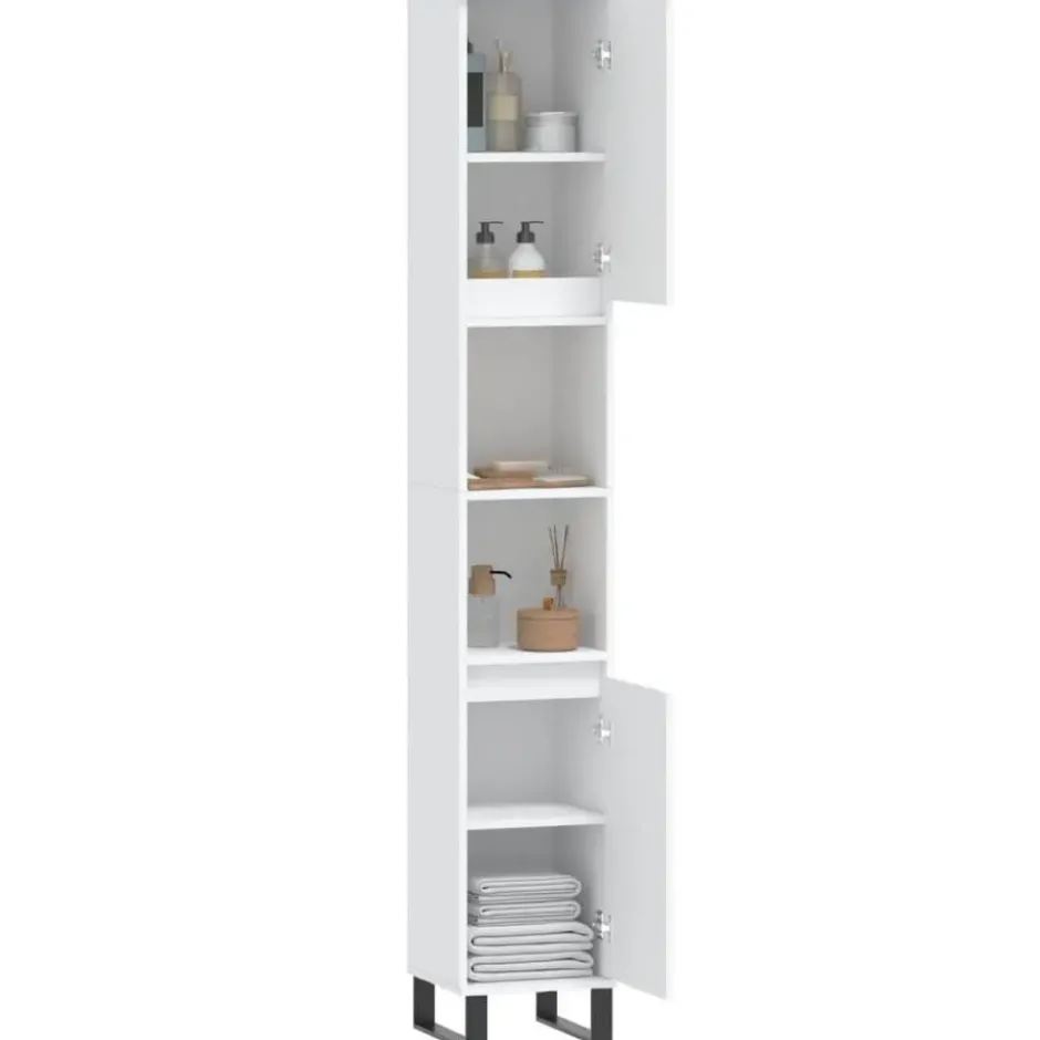 vidaXL - Kolomkast met 2 deuren 2 vakken - Wit - Hout en ijzer - 30x30x190 cm