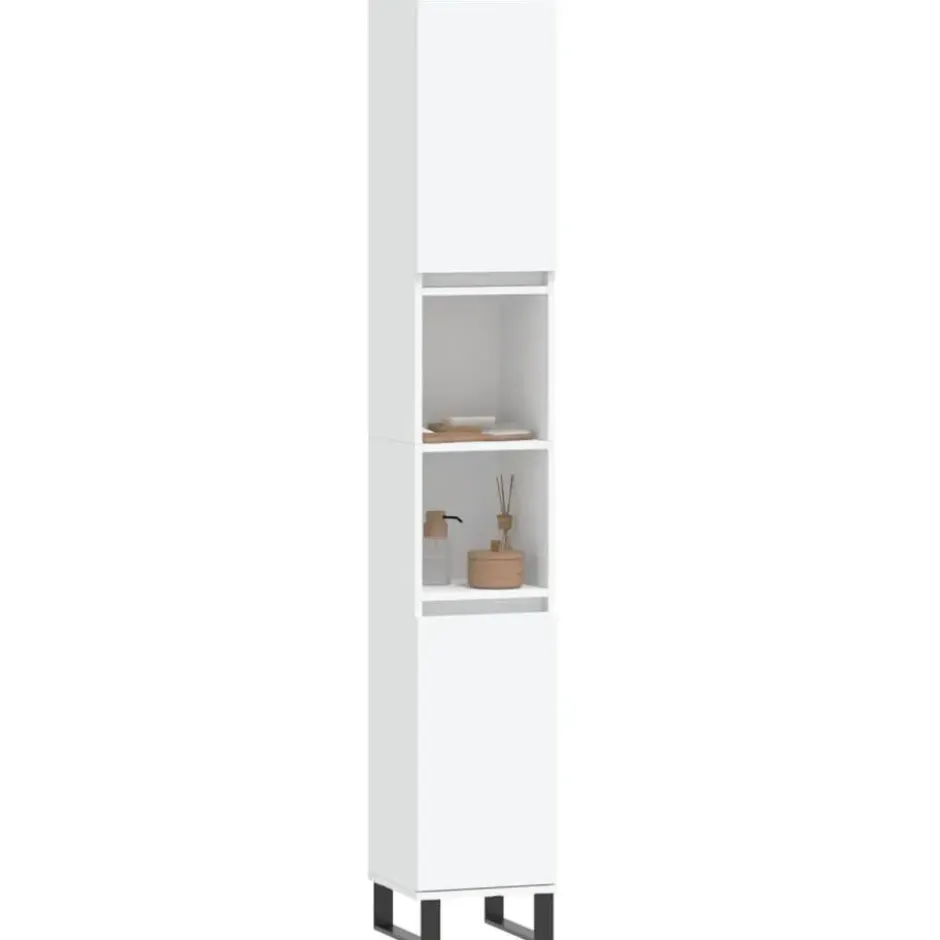 vidaXL - Kolomkast met 2 deuren 2 vakken - Wit - Hout en ijzer - 30x30x190 cm