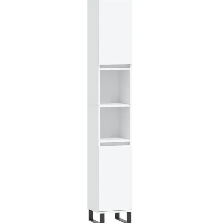 vidaXL - Kolomkast met 2 deuren 2 vakken - Wit - Hout en ijzer - 30x30x190 cm