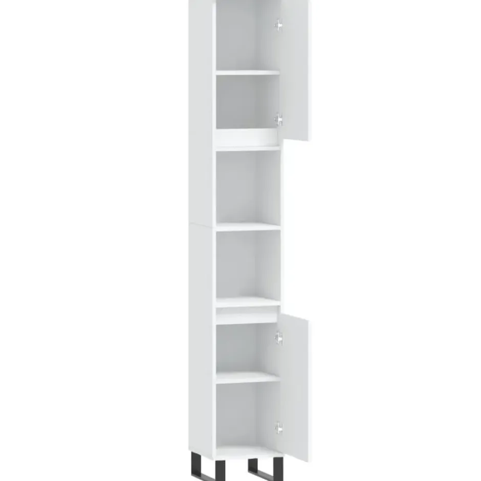 vidaXL - Kolomkast met 2 deuren 2 vakken - Wit - Hout en ijzer - 30x30x190 cm