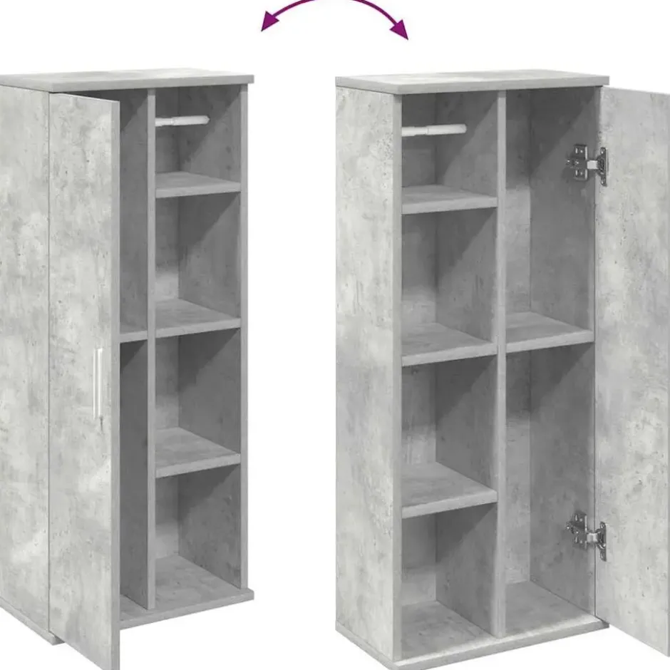 vidaXL - Kolomkast met rolhouder - Betongrijs - Bewerkt hout - 39x22x90 cm