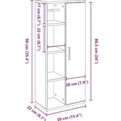 vidaXL - Kolomkast met rolhouder - Betongrijs - Bewerkt hout - 39x22x90 cm
