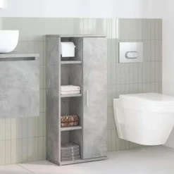 vidaXL - Kolomkast met rolhouder - Betongrijs - Bewerkt hout - 39x22x90 cm