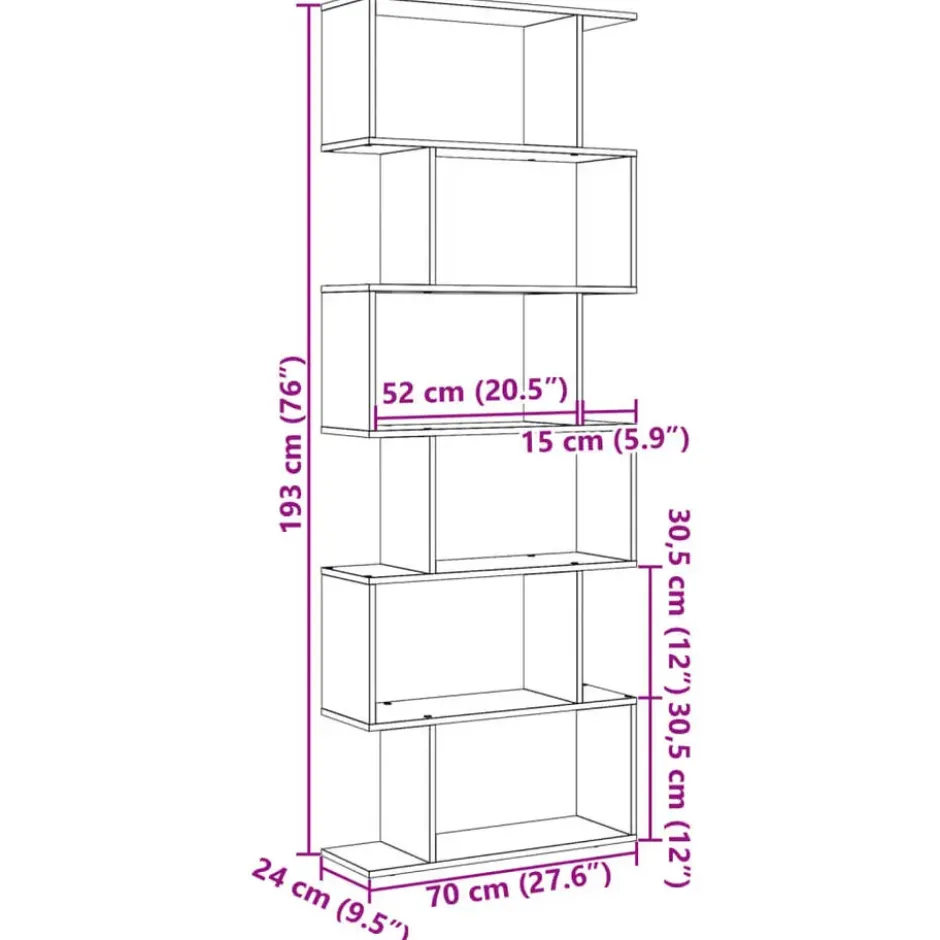 vidaXL - 6-laags Boekenkast voor woonkamers - Sonoma eiken - Hout - 70x24x193 cm