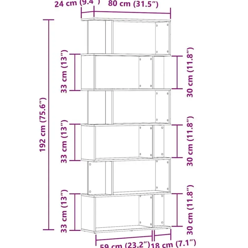 vidaXL - 6-laags Boekenkast voor kantoor - Oud hout - Hout - 80x24x192 cm