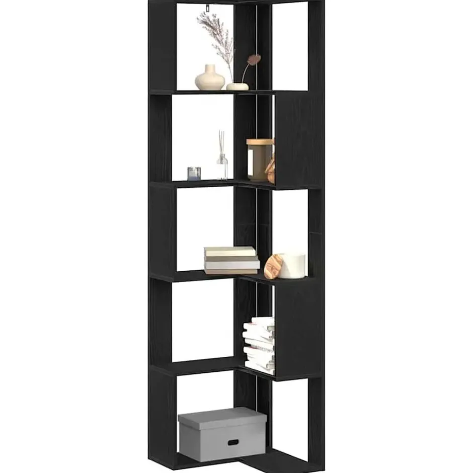 vidaXL - 5-laags Hoekboekenkast - Zwart eiken - Bewerkt hout - 50x50x179 cm