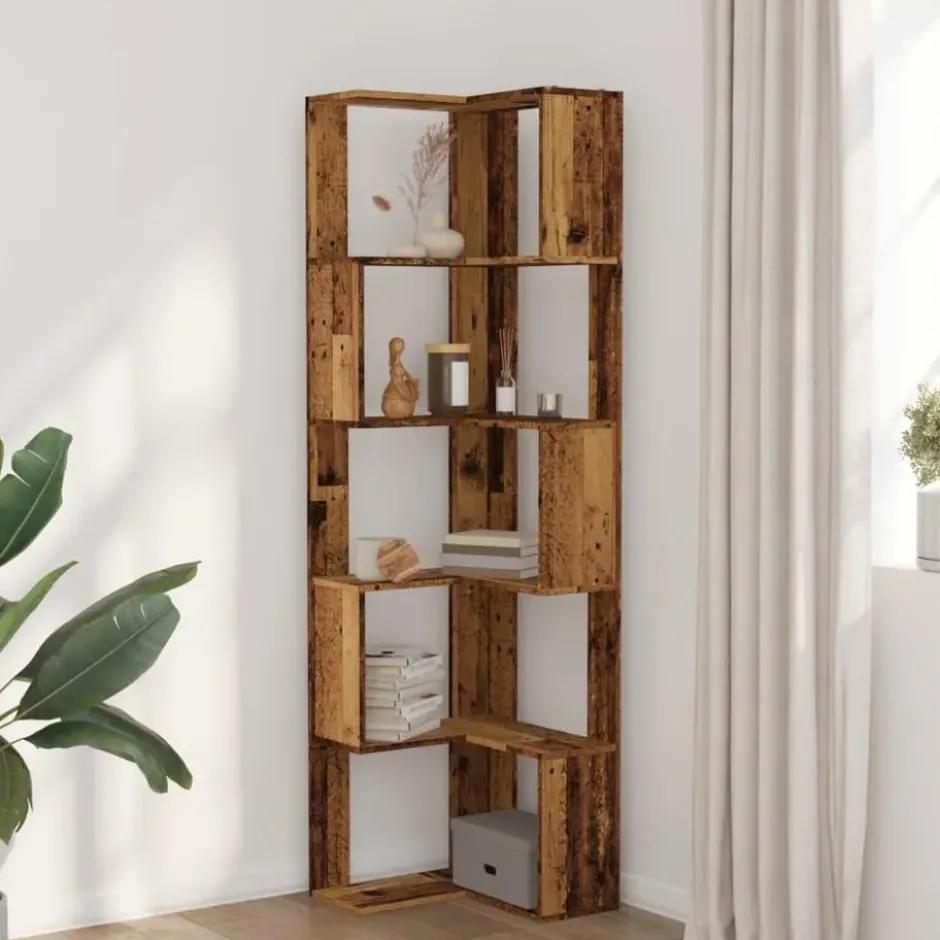 vidaXL - 5-laags Hoekboekenkast - Oud hout - Bewerkt hout - 50x50x179 cm