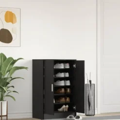 vidaXL - 6-laags Schoenenkast met 2 deuren 12 paar - Zwart eiken - 60x35x92 cm