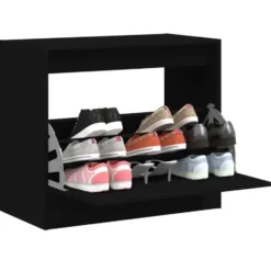 vidaXL - 3-laags Schoenenkast met 1 klep - Zwart - Bewerkt hout - 80x42x69 cm