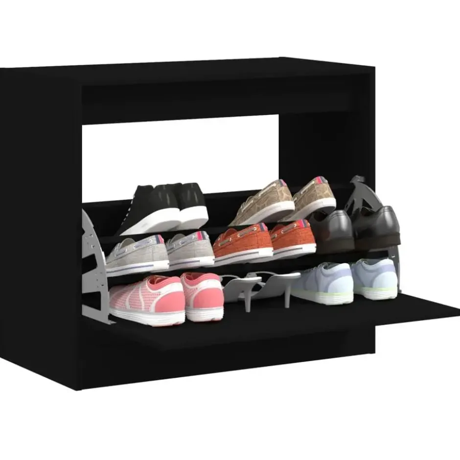 vidaXL - 3-laags Schoenenkast met 1 klep - Zwart - Bewerkt hout - 80x42x69 cm