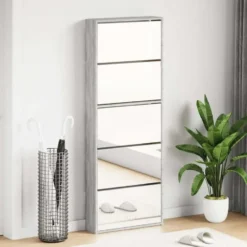 vidaXL - 5-laags Schoenenkast met spiegel 10 paar grijs sonoma - 63x17x169,5 cm