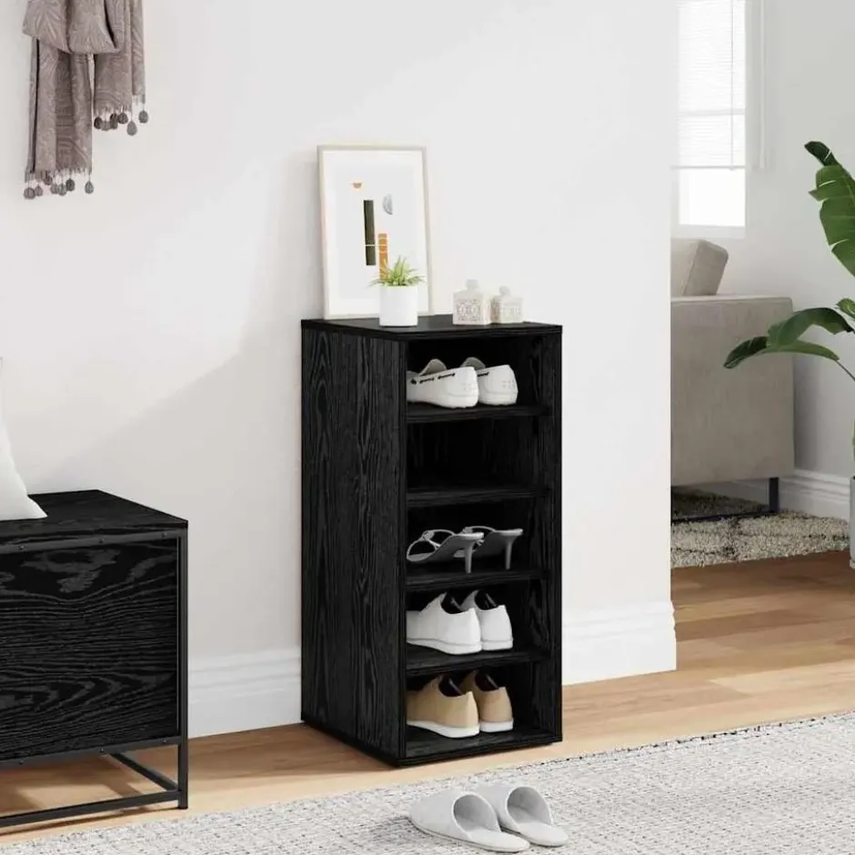 vidaXL - 5-laags Schoenenkast voor de hal 5 paar - Zwart eiken - 32x35x70 cm