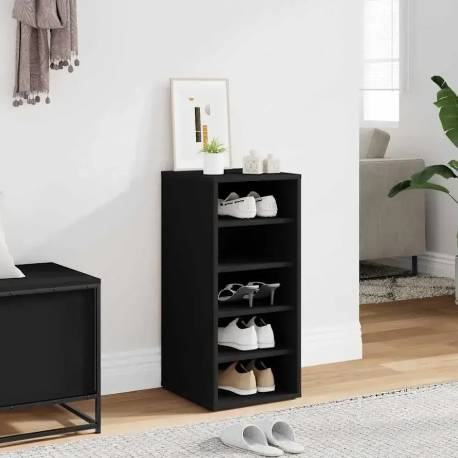 vidaXL - 5-laags Wandschoenenkast 5 paar - Zwart - Bewerkt hout - 31.5x35x70 cm