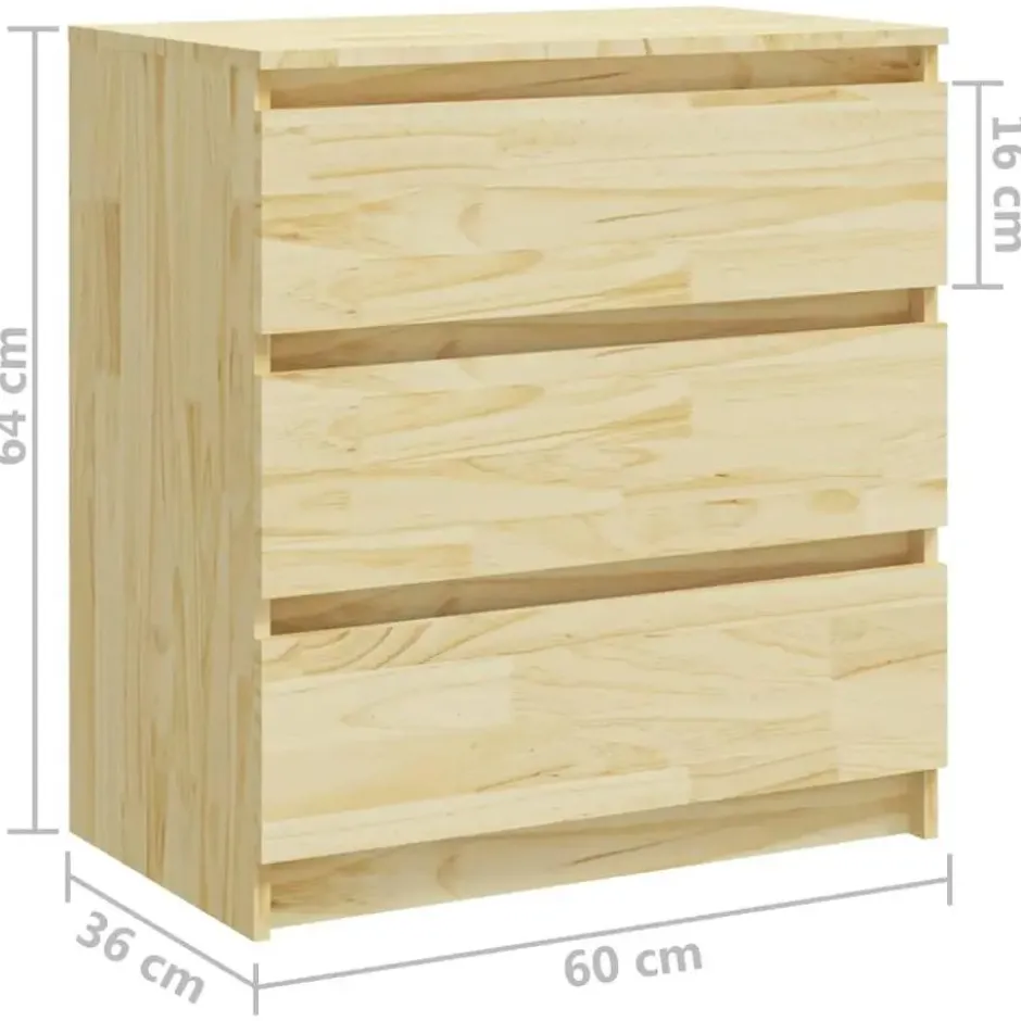vidaXL - Ladekast met 3 lades - Naturel - Massief grenenhout - 60x36x64 cm