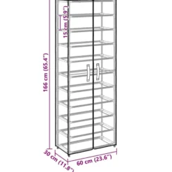 vidaXL - 10-lagen Schoenenkast met 2 deuren - Grijs - Stof - 60x30x166 cm