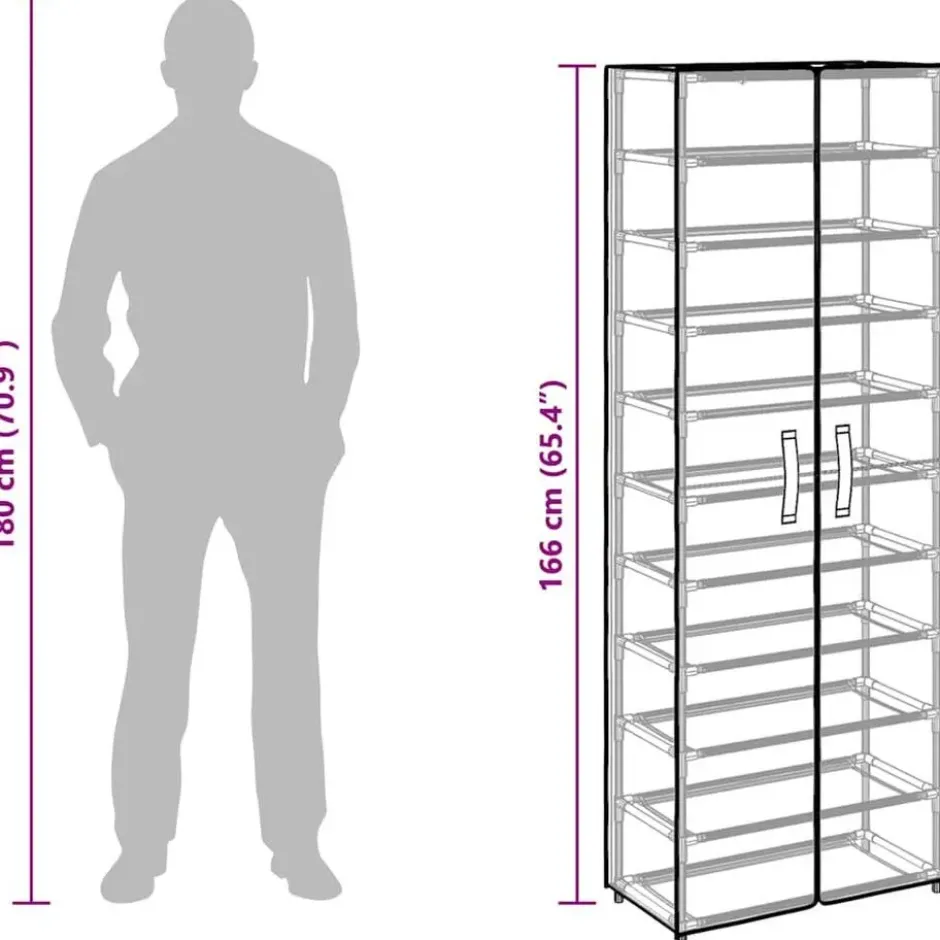 vidaXL - 10-lagen Schoenenkast met 2 deuren - Grijs - Stof - 60x30x166 cm