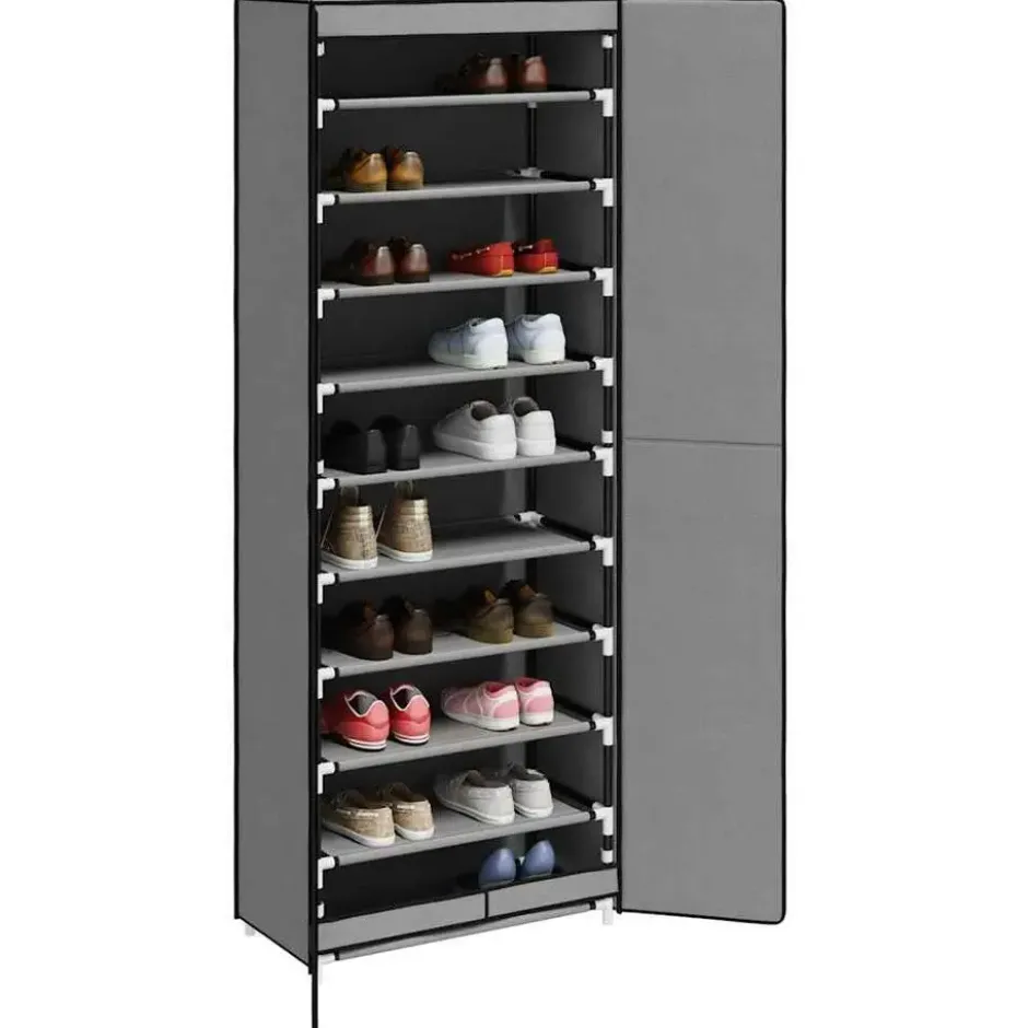 vidaXL - 10-lagen Schoenenkast met 2 deuren - Grijs - Stof - 60x30x166 cm