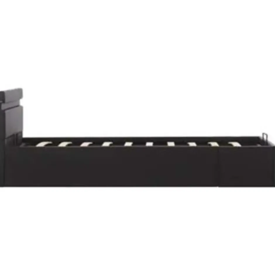 vidaXL - LED bed met opbergruimte - Hydraulisch - Zwart - Kunstleer - 90x200 cm