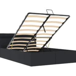 vidaXL - LED Bed met opbergruimte hydraulisch - Zwart - Kunstleer - 140x200 cm