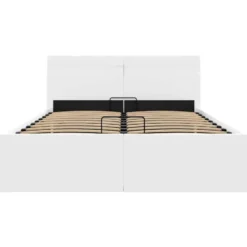 vidaXL - LED bed met opbergruimte - Hydraulisch - Wit - Kunstleer - 140x200 cm