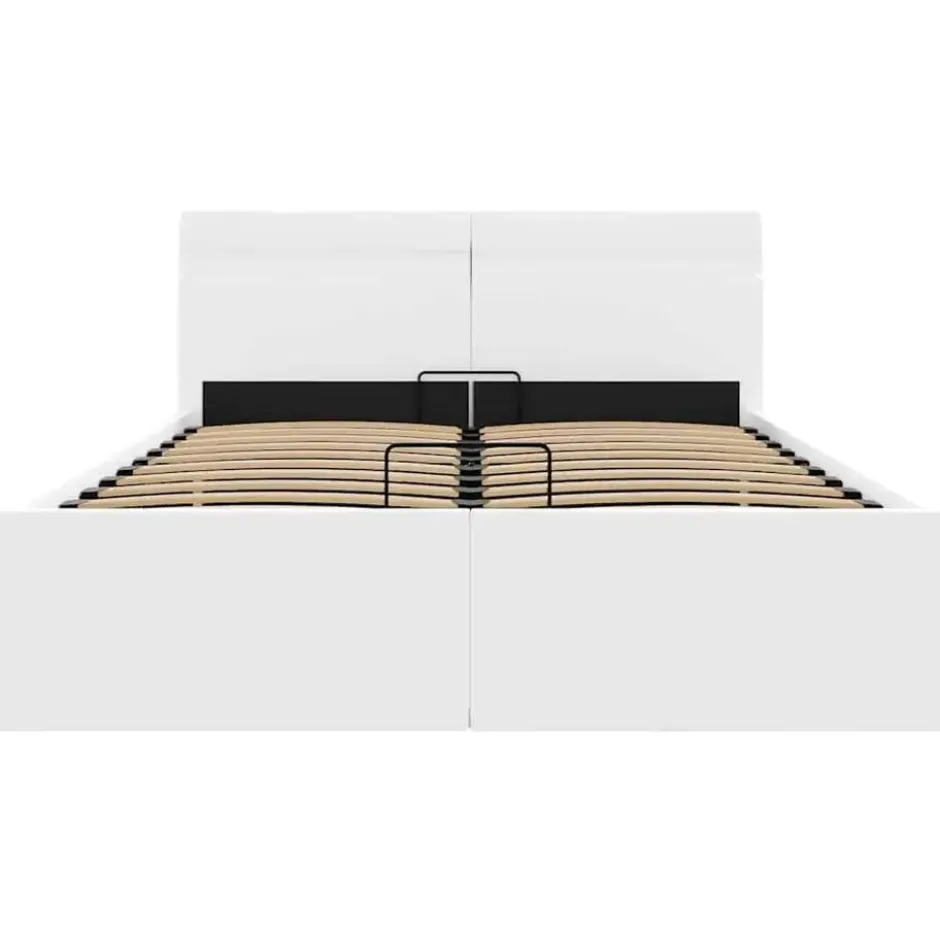 vidaXL - LED bed met opbergruimte - Hydraulisch - Wit - Kunstleer - 140x200 cm