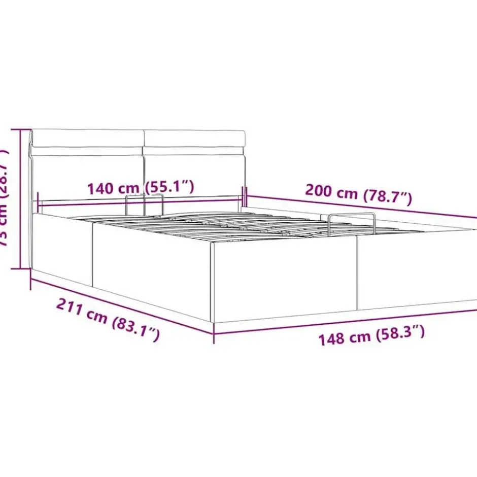 vidaXL - LED bed met opbergruimte - Hydraulisch - Wit - Kunstleer - 140x200 cm