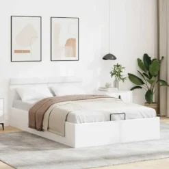 vidaXL - LED bed met opbergruimte - Hydraulisch - Wit - Kunstleer - 140x200 cm