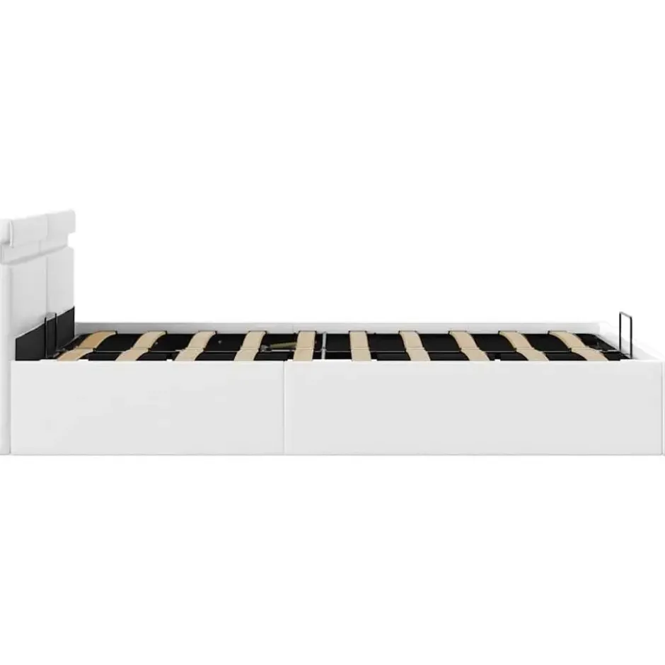 vidaXL - LED bed met opbergruimte - Hydraulisch - Wit - Kunstleer - 140x200 cm