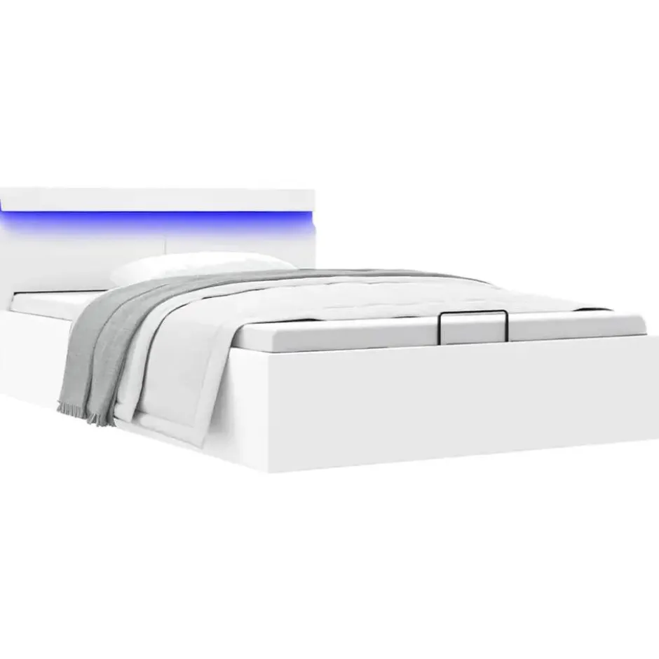 vidaXL - LED bed met opbergruimte - Hydraulisch - Wit - Kunstleer - 140x200 cm