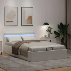 vidaXL - LED bed met opbergruimte - Hydraulisch - Wit - Kunstleer - 140x200 cm