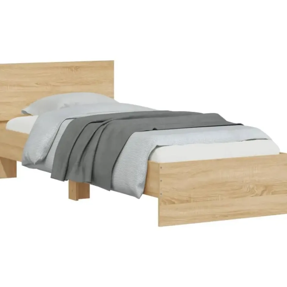 vidaXL - LED eenpersoonsbed met hoofdbord - Sonoma eiken - 90x200 cm