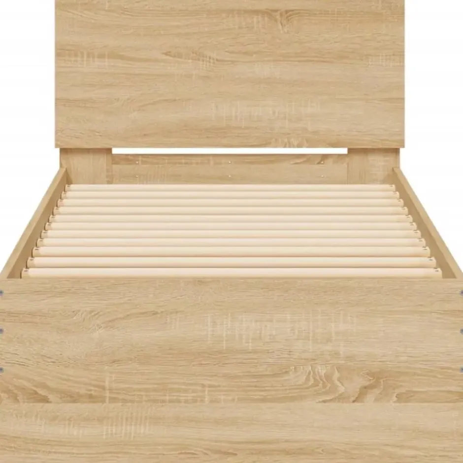 vidaXL - LED eenpersoonsbed met hoofdbord - Sonoma eiken - 90x200 cm