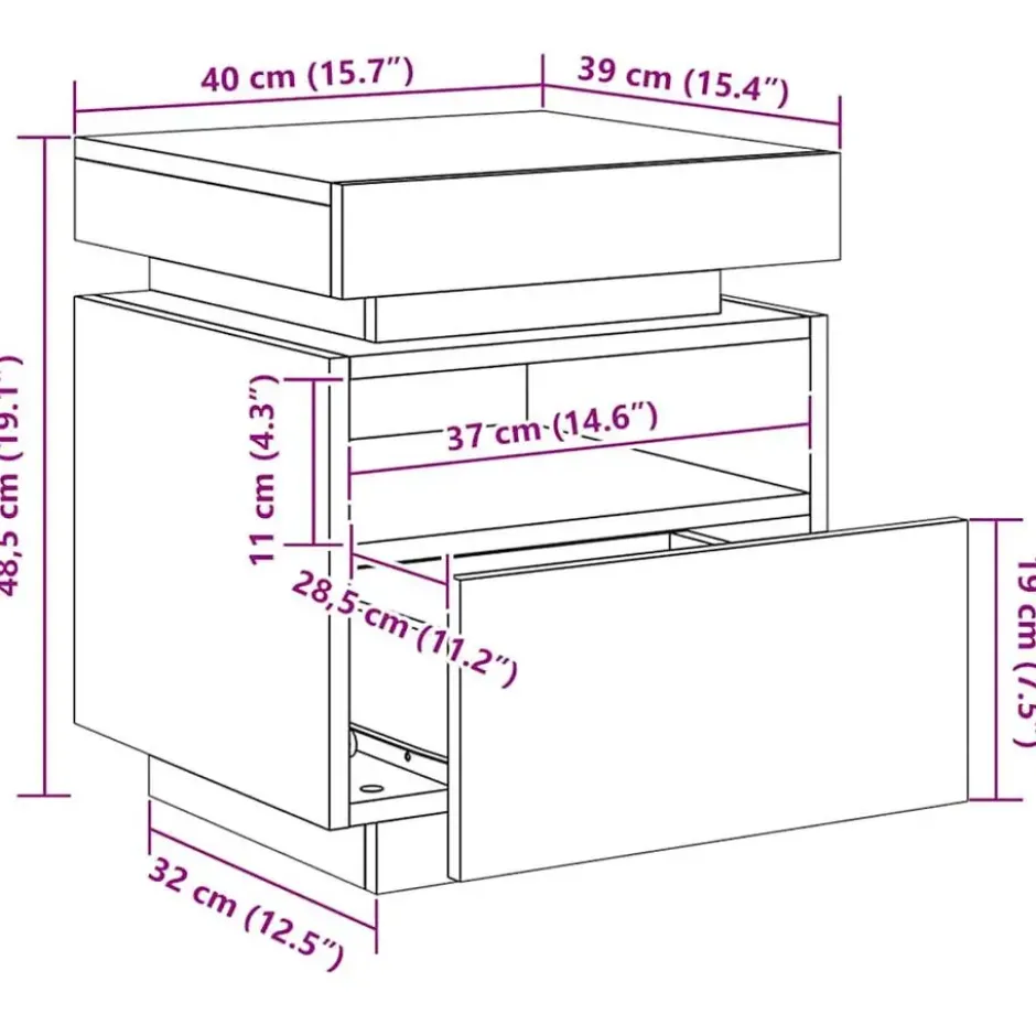 vidaXL - LED Nachtkastjes met lade - Zwart - Bewerkt hout - 40x39x48.5 cm - 2 st