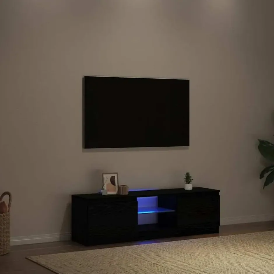 vidaXL - LED TV-meubel met 2 deuren - Zwart eiken - Hout en glas - 120x30x36 cm