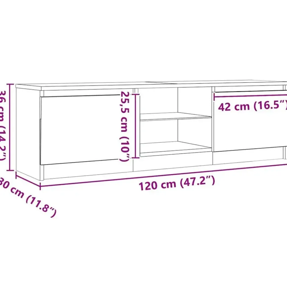 vidaXL - LED TV-meubel met 2 deuren - Zwart eiken - Hout en glas - 120x30x36 cm