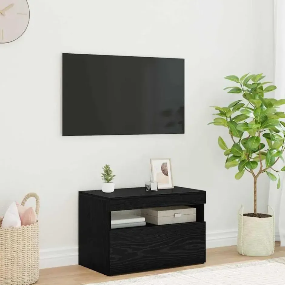 vidaXL - LED TV-meubel met deur - Zwart eiken - Hout - 60x35x40 cm