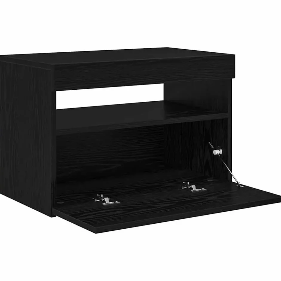 vidaXL - LED TV-meubel met deur - Zwart eiken - Hout - 60x35x40 cm